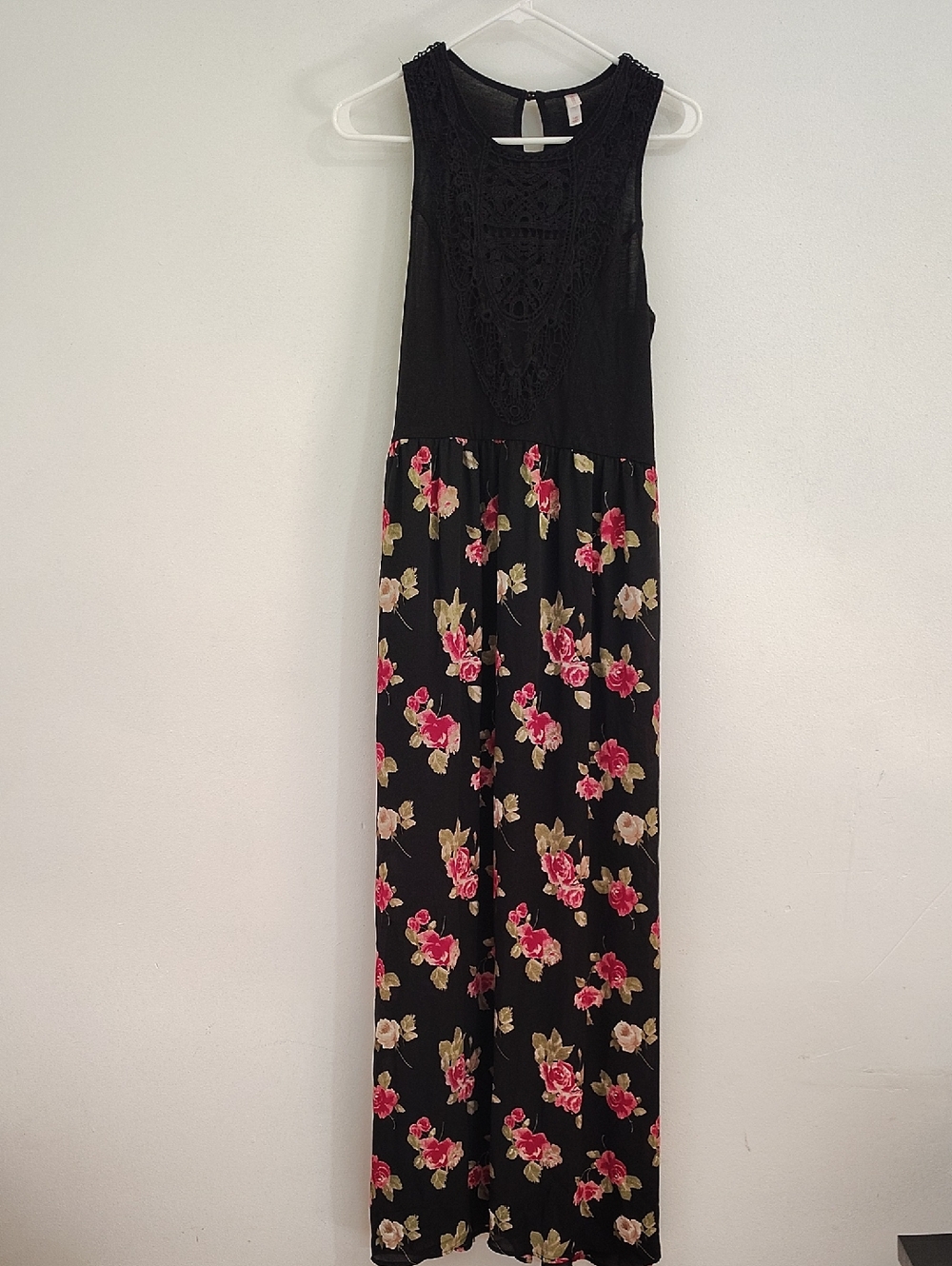 Xhilaration Black Maxi Dress with Pink and Cream Floral Skirt